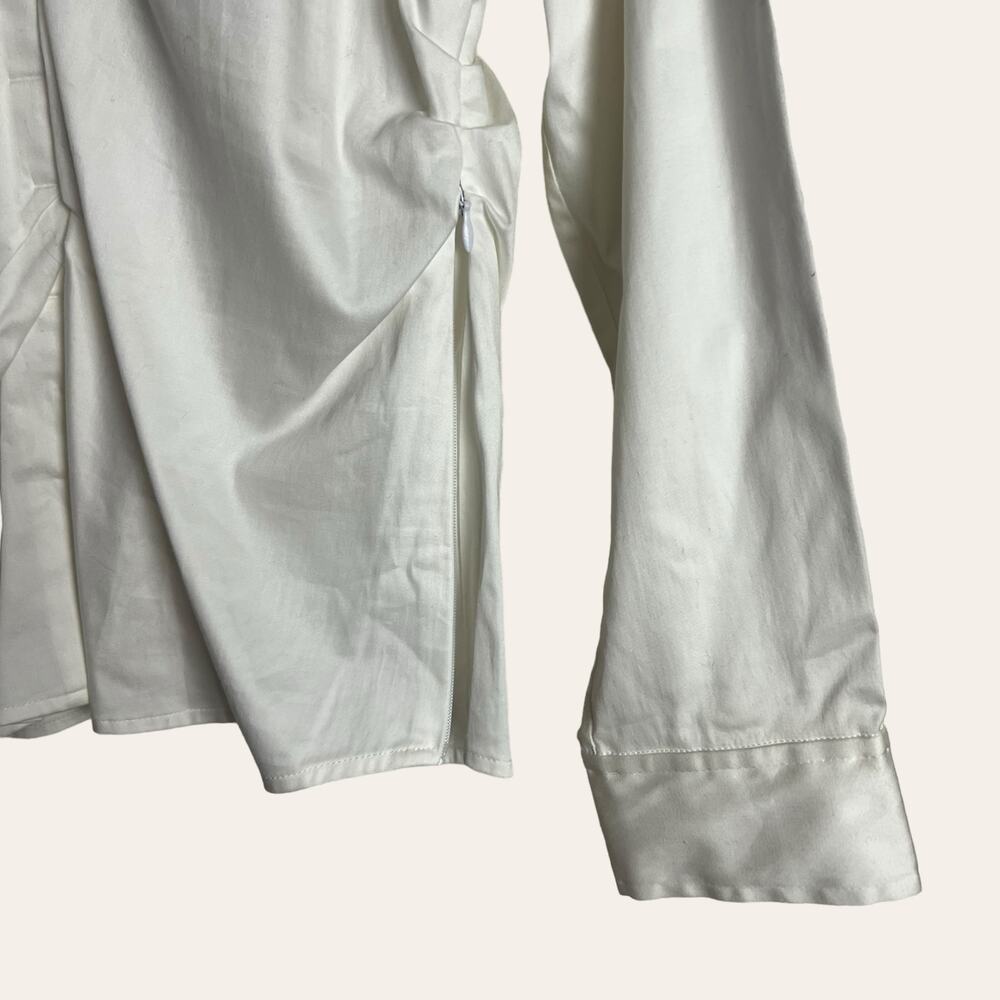 Etcetera Solid White Gathered V-Neck Long Sleeve … - image 6